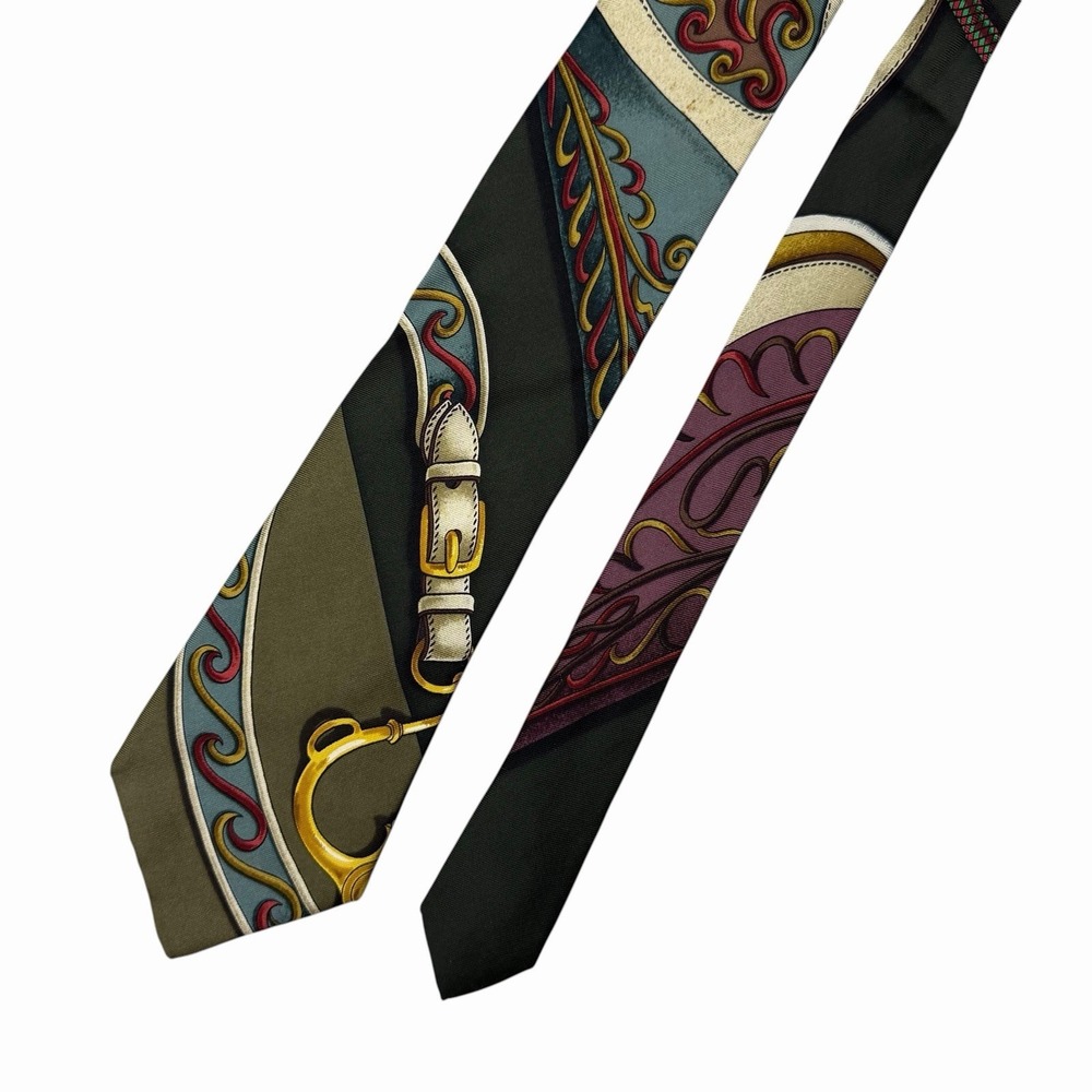 Hermes Men's Scarf Tie Equestrian Belts Satin Silk 3.5" (W) x 57.5" (L) RARE guc